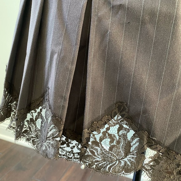 Y2K NWOT Rebecca Taylor Mini Brown Pinstripe Lace Skirt 8 - Picture 7 of 8
